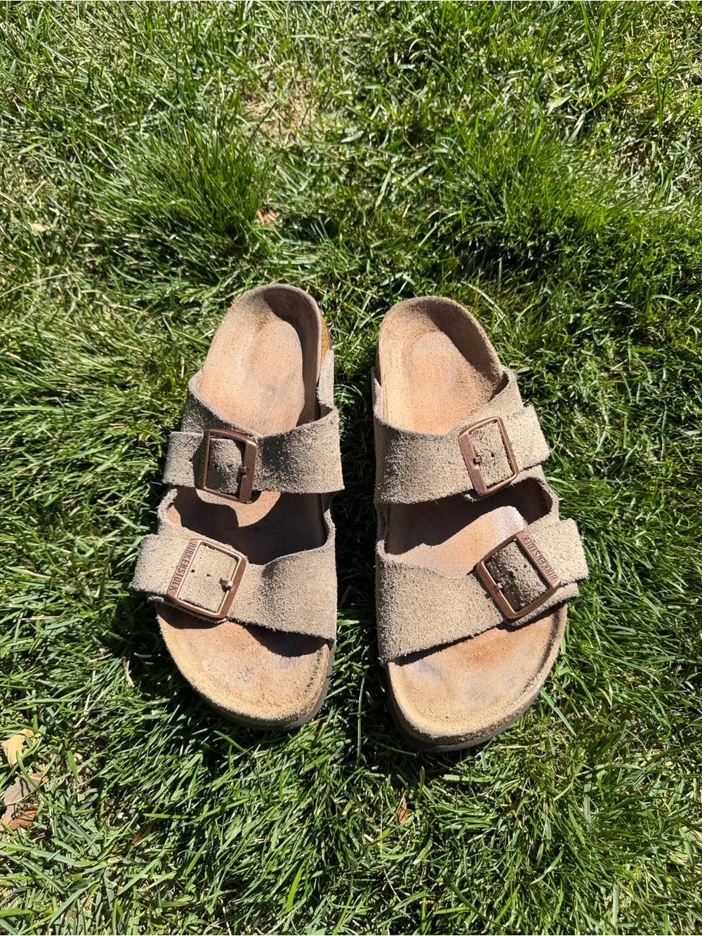 Birkenstock Suede Double-Strap Sandals in Light Brown